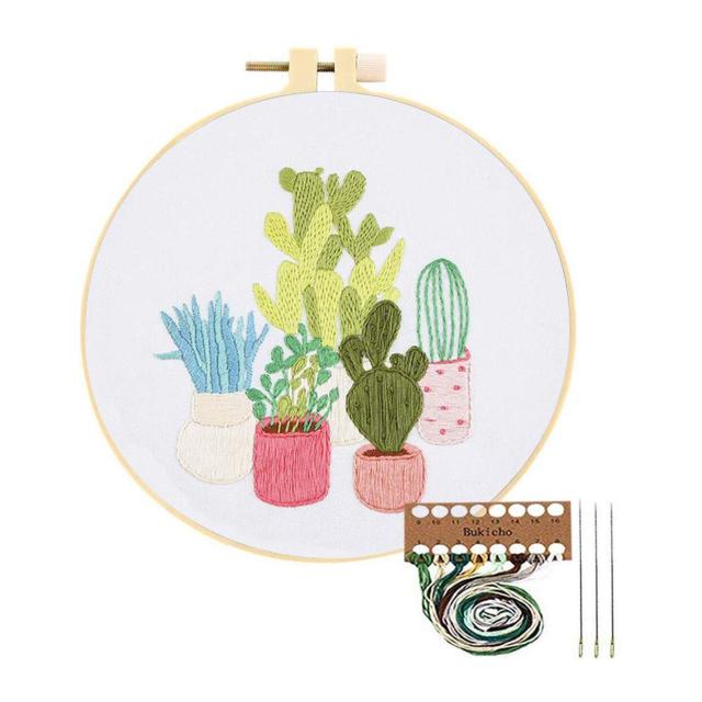 Embroidery Kit for Beginners, Pre Printed Embroidery Kit for Adults and Kids  6 Hoop Cactus Moon Surreal Hand Embroidery Kits UK, Craft Gift 