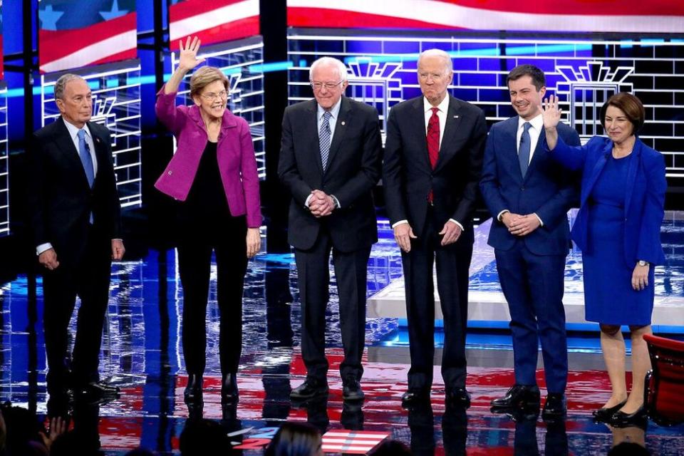 From left to right: Mike Bloomberg, Elizabeth Warren, Bernie Sanders, Joe Biden, Pete Buttigieg, and Amy Klobuchar. | Mario Tama/Getty