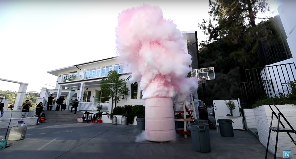 An explosion of liquid nitrogen and boiling water ascending into the sky somewhere outside of a home in Los Angeles.