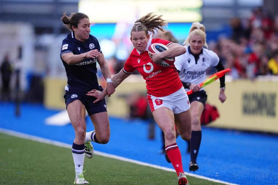 STARTER: Wing Carys Cox lines up for Wales against England <i>(Image: PA)</i>