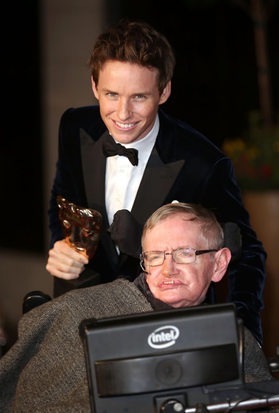 Eddie Redmayne and Stephen Hawking are here together at the 2015 BAFTAs. Source: Getty