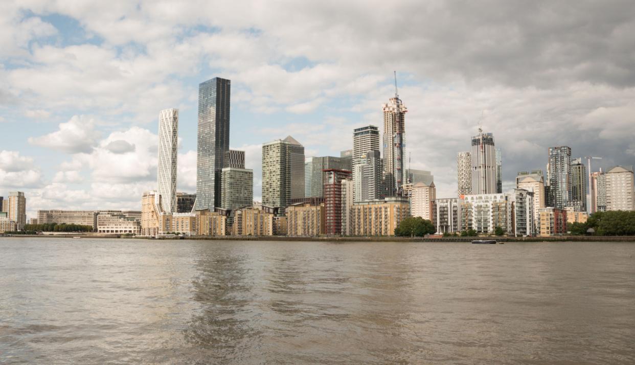 The FTSE was down on Tuesday. Skyscraper buildings and skyline at Canary Wharf, Isle of Dogs, London/