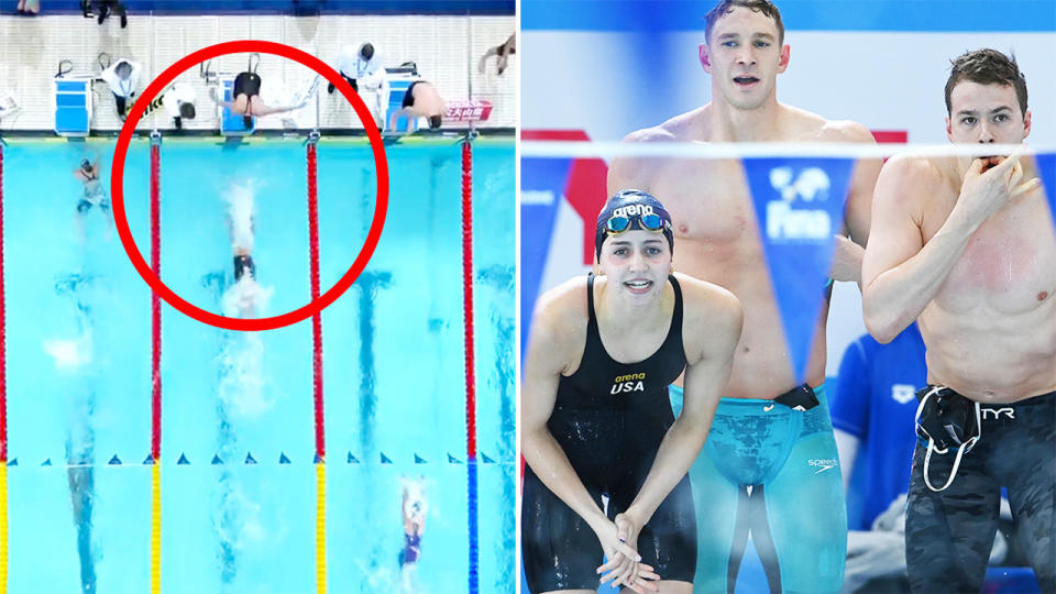 The USA team, pictured here at the short course world swimming championships after two teams were disqualified.