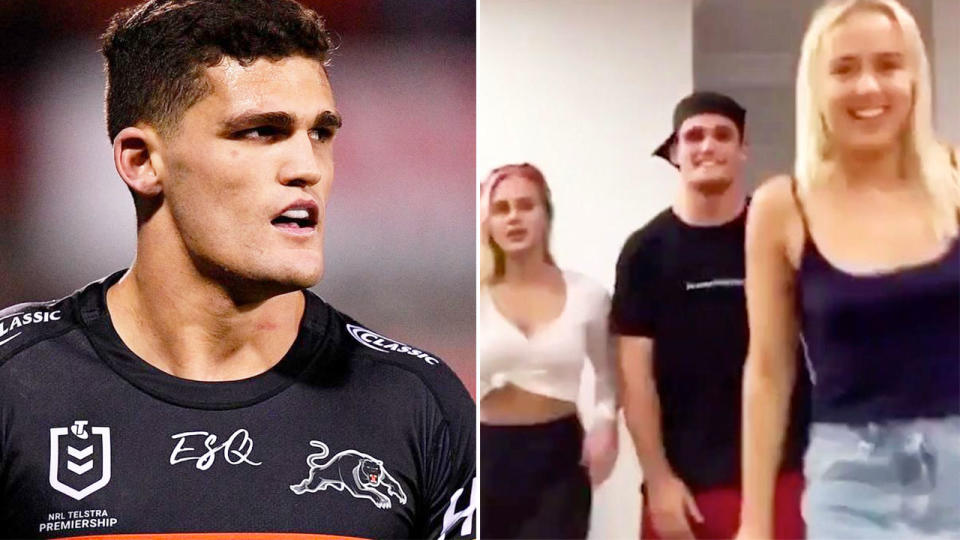 Seen here, Nathan Cleary and one of the images that landed him in hot water. 