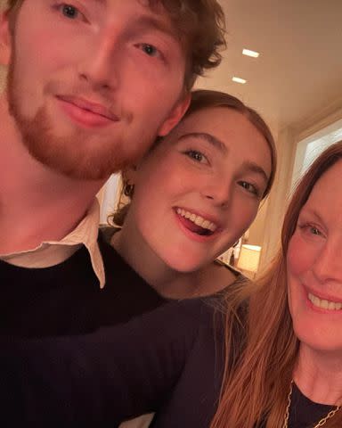 <p>Julianne Moore Instagram</p> Julianne Moore and her kids Caleb and Liv.