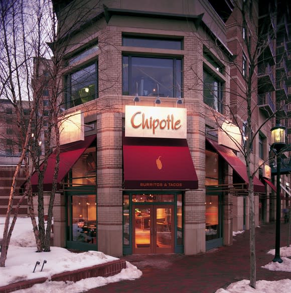 The exterior of a Chipotle in Bethesda, MD
