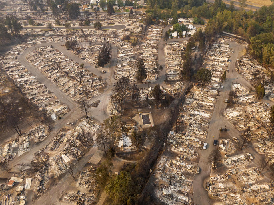 Aerial view of a mobile home park destroyed by fire in Phoenix, Ore. (David Ryder/Getty Images)
