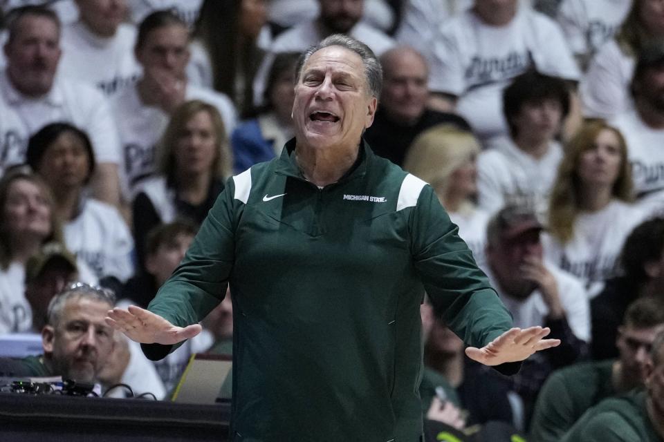 Michigan State coach Tom Izzo gestures on the sideline during the second half of MSU's 77-61 loss on Sunday, Jan. 29, 2023, in West Lafayette, Indiana.