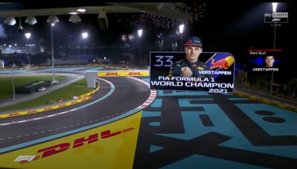 The TV graphic after the chequered flag: Max Verstappen is world champion (Sky Sports F1)