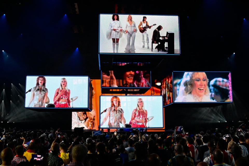 A tribute to Abba is played at Eurovision 2024 (AFP via Getty Images)
