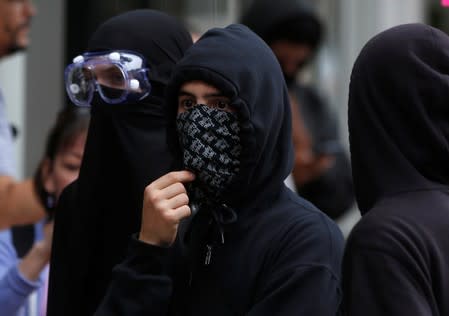 Counter-protesters demonstrate after a Proud Boys rally in Portland, Oregon