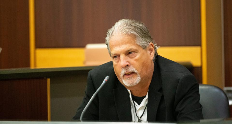 David Miller gives an impact statement during the penalty phase in the trial of Wisner Desmaret on Thursday. Desmaret was found guilty of eight charges including a capital murder offense in the killing of Fort Myers Police officer Adam Jobbers-Miller. The jury is deliberating on whether to recommend life in prison or the death penalty. Miller raised Jobbers-Miller.