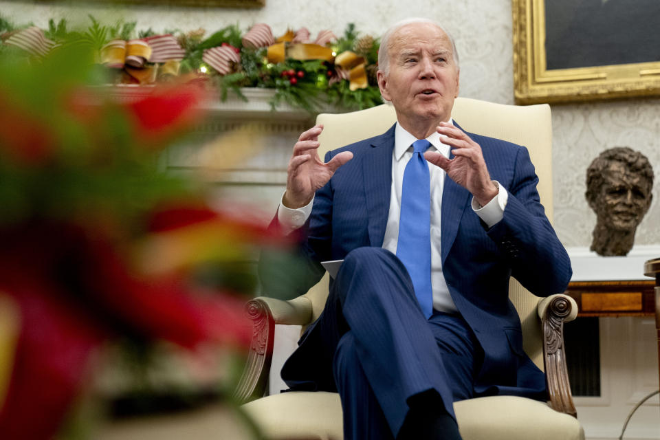 President Joe Biden meets with Angola's President Joao Manuel Goncalves Lourenco in the Oval office of the White House, Thursday, Nov. 30, 2023, in Washington. (AP Photo/Andrew Harnik)