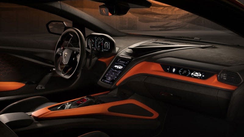 A photo of the interior of the Lamborghini Revuelto. 