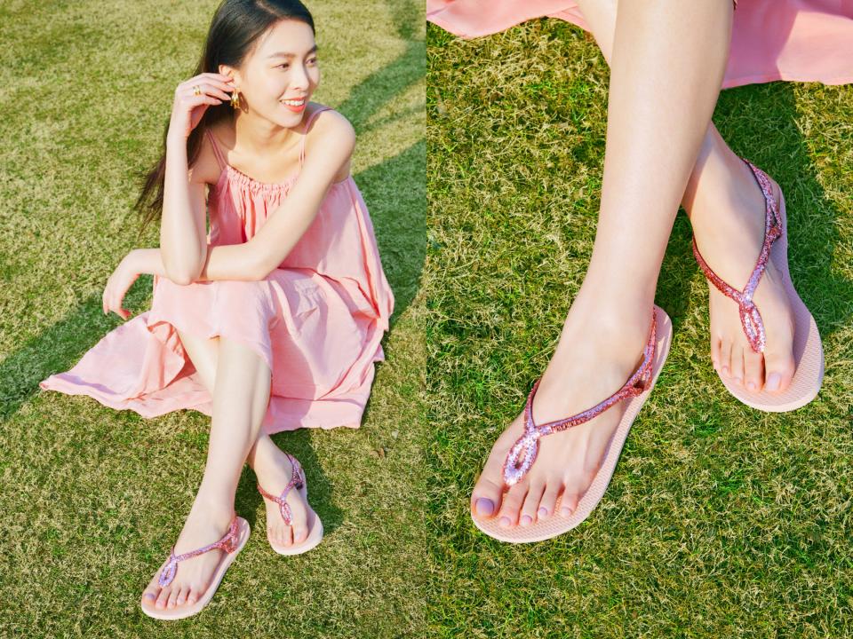 夏日涼鞋推薦2：havaianas哈瓦仕 Luna Premium II 亮粉夾腳涼鞋-玫瑰金！圖片來源/Yahoo奇摩購物中心