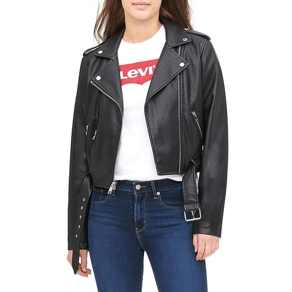 Faux Leather Belted Motorcycle Jacket