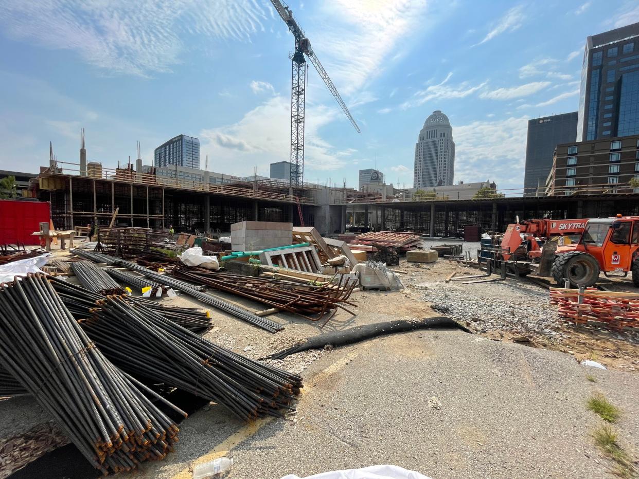 Construction of the Derby City Hotel at 133 W. Market St., pictured on August 17, 2023.