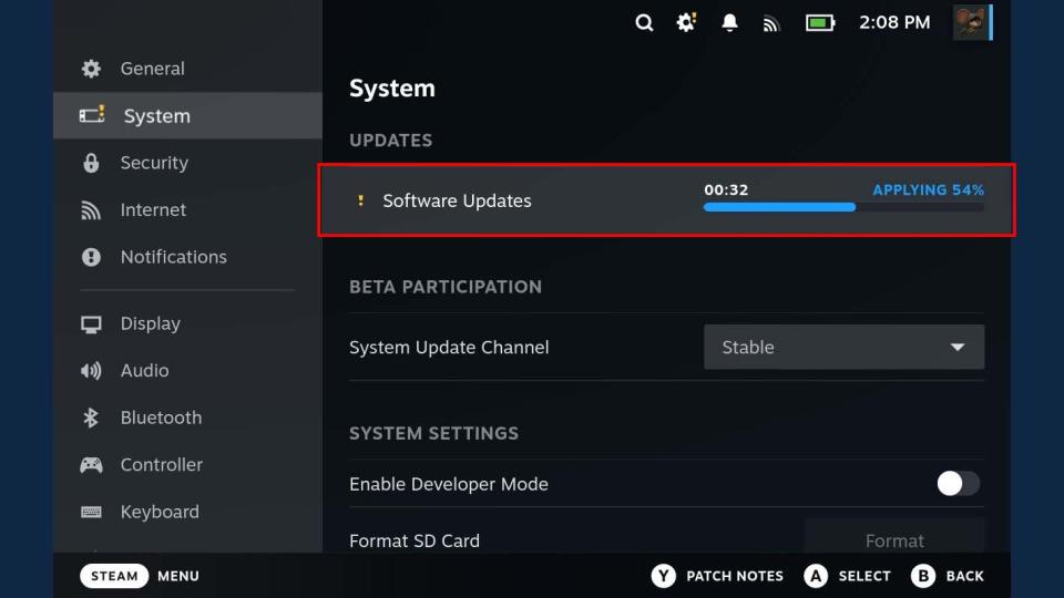 Steam Deck apply update download.