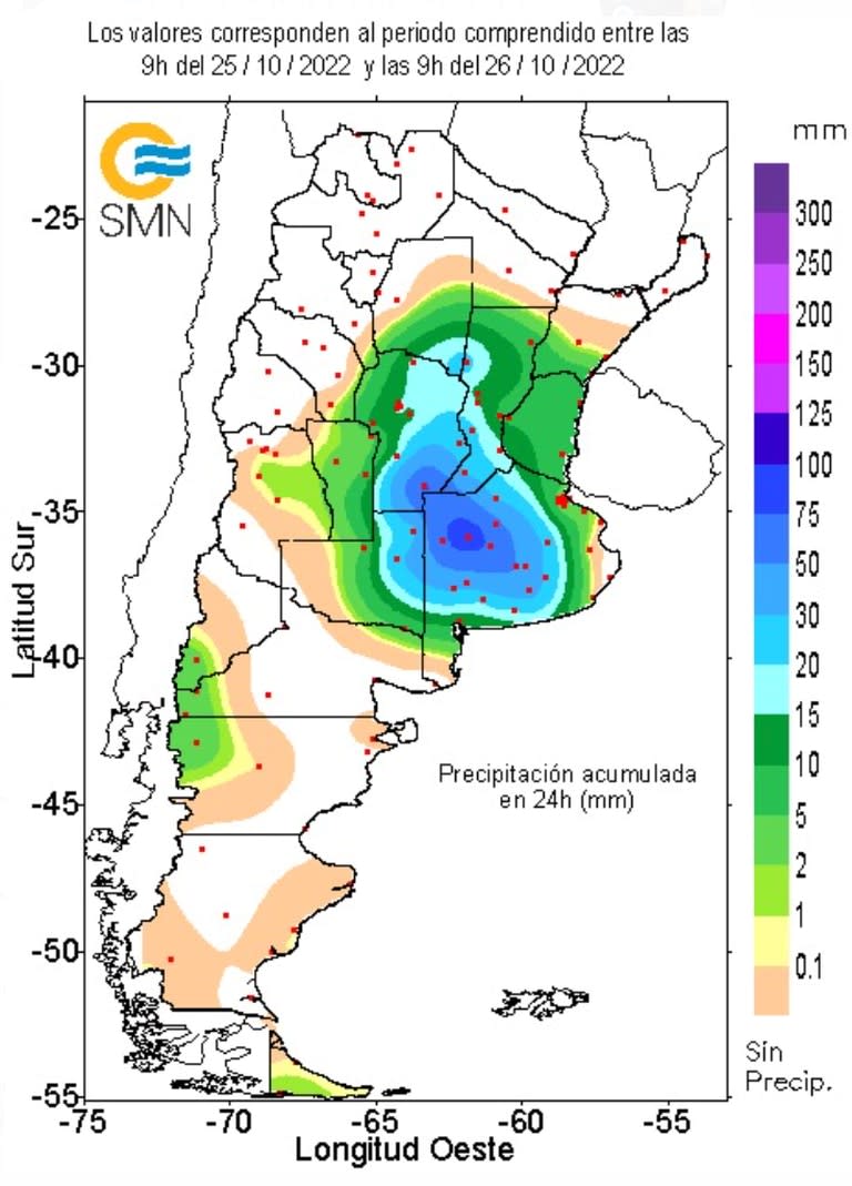 Mapa de lluvias en el país