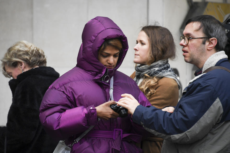 Singer M.I.A joins demonstrators outside Westminster Magistrates Court in support of WikiLeaks founder Julian Assange, who is due to appear for an administrative hearing, in London, Monday, Jan. 13, 2020. Assange remains in custody at London’s Belmarsh Prison while he fights extradition (AP Photo/Alberto Pezzali)