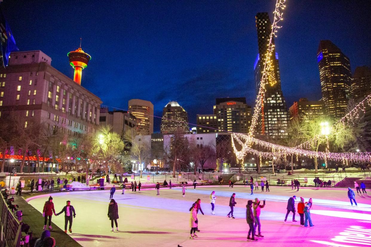 Free skate equipment rentals will be available on some Chinook Blast festival days at the Olympic Plaza rink.  (Colleen De Neve for CBC - image credit)