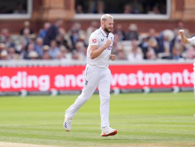 Gus Atkinson celebrates taking the wicket of Sri Lanka’s Dinesh Chandimal 