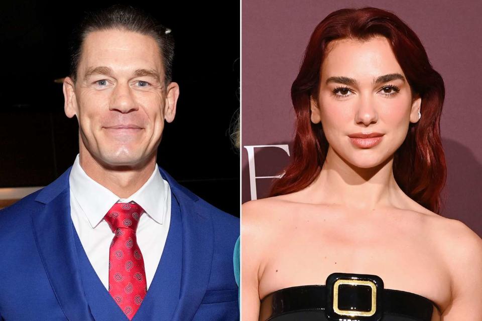 <p>Kevin Mazur/Getty; Araya Doheny/FilmMagic</p> John Cena and Dua Lipa