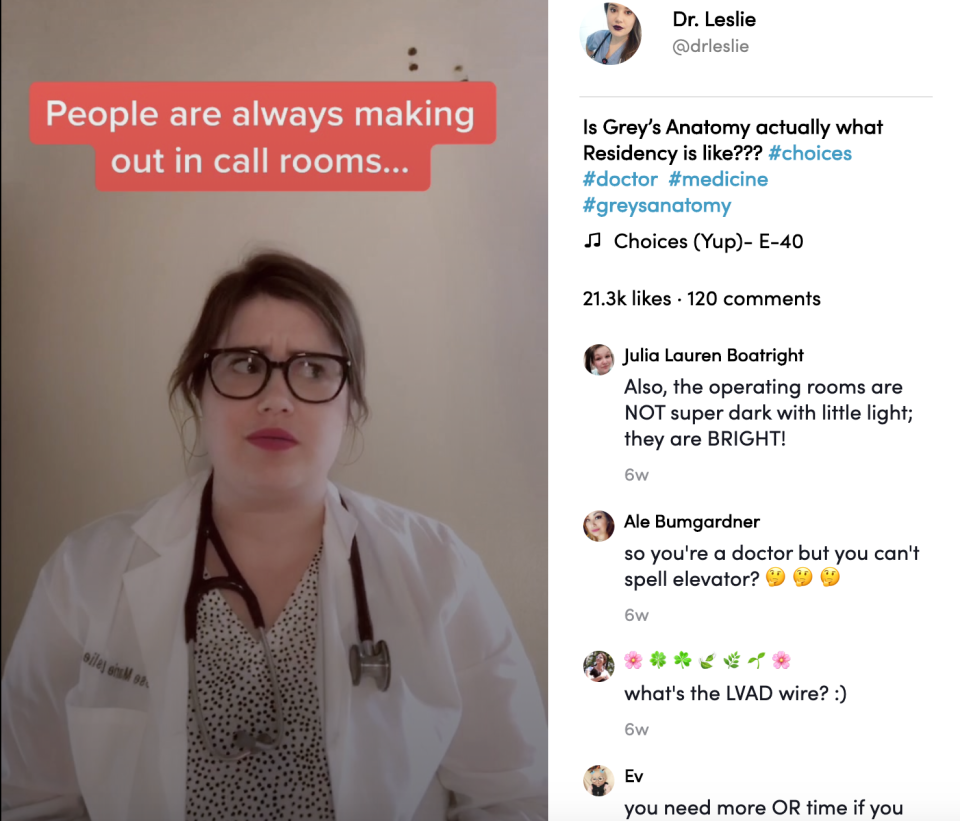 A Minnesota doctor named Dr. Rose Marie Leslie uses the social media platform TikTok to reach her young patients. (Screenshot: TikTok/drleslie)