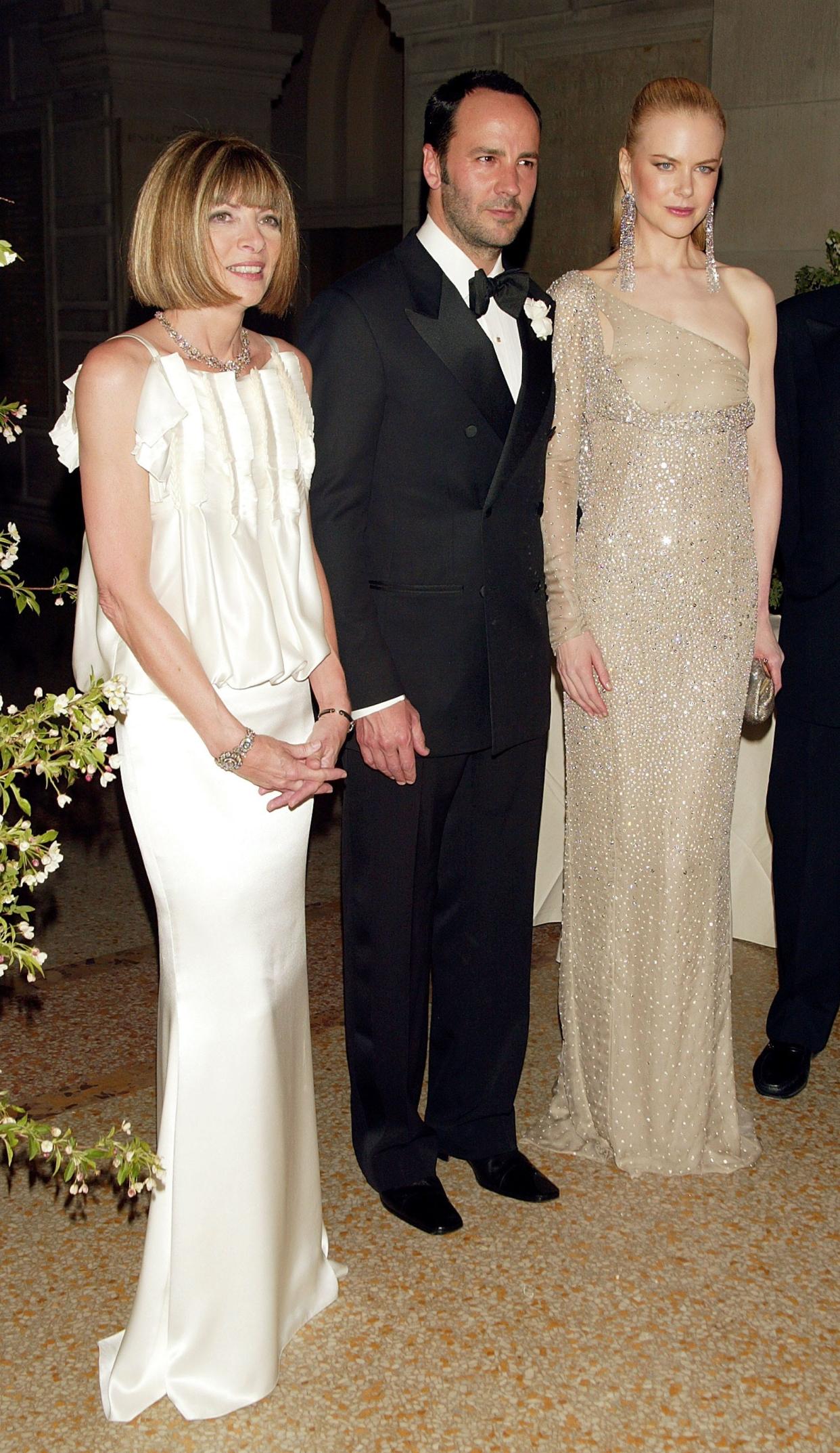 Anna Wintour, Tom Ford, and Nicole Kidman attend the 2003 Met Gala.