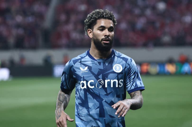 Douglas Luiz looks on during Aston Villa's Europa League semi-final against Olympiacos.