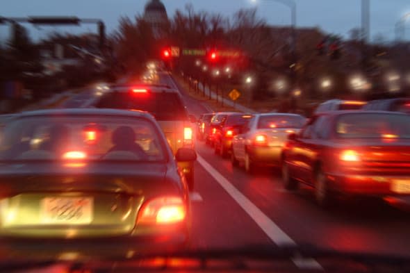 AM528B brake lights stacked up on a highway in heavy traffic