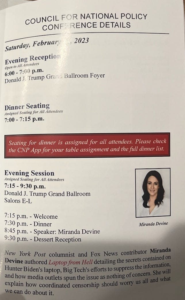 Insider obtained a copy of the program for the Council for National Policy, which held a meeting at Trump Doral last weekend.