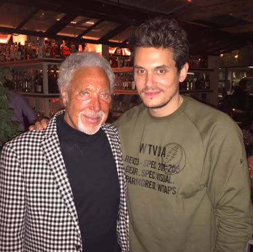 <p>The ladies man was honored to meet the <em>ultimate</em> ladies man, singer Tom Jones. “It’s a picture of me and Tom Jones,” Mayer wrote along with a prayer hands emoji. (Photo: <a rel="nofollow noopener" href="https://www.instagram.com/p/BU1O3aQlbC4/" target="_blank" data-ylk="slk:John Mayer via Instagram;elm:context_link;itc:0;sec:content-canvas" class="link ">John Mayer via Instagram</a>) </p>