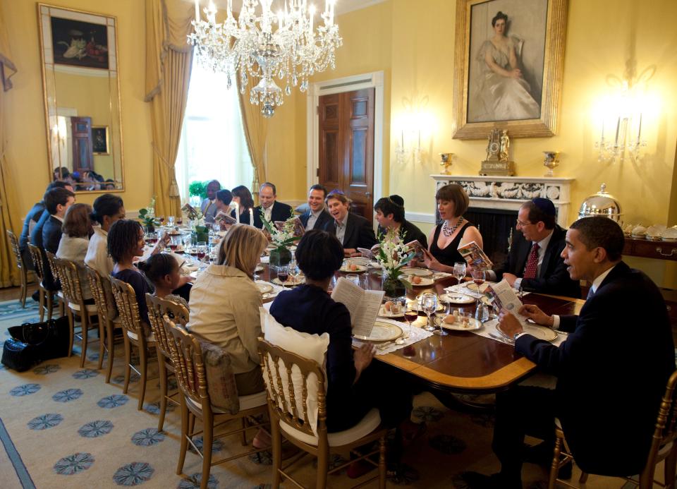 President Obama hosts a Seder in the Old Family Dining Room of the White House in 2009.