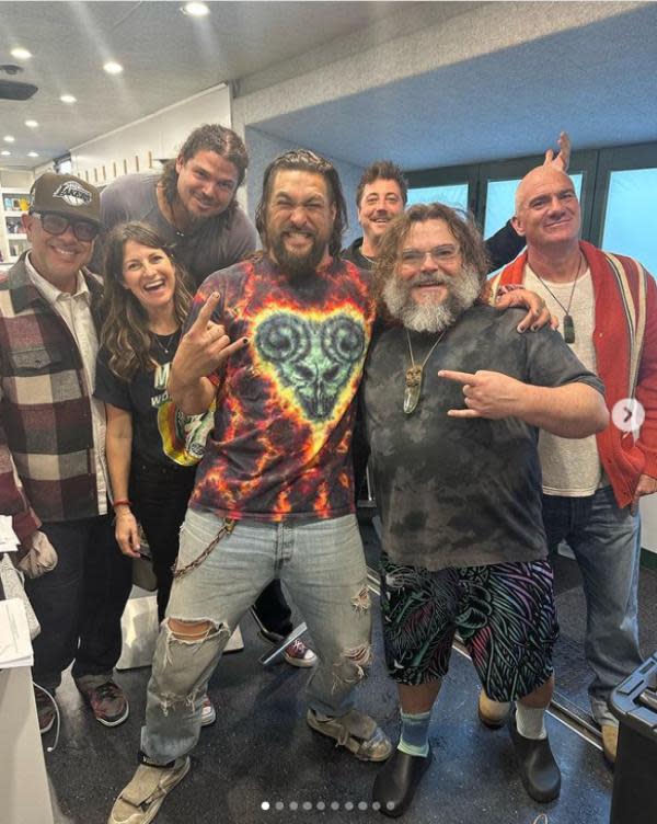 Jack Black y Jason Momoa en el set de 'Minecraft'