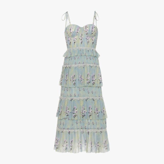 Self Portrait pleated floral-print chiffon midi dress, $495, modaoperandi.com