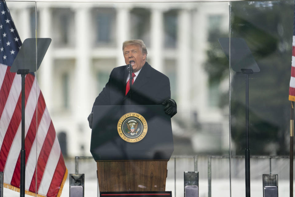 President Donald Trump speaks during a rally protesting the electoral college certification of Joe Biden as President, Wednesday, Jan. 6, 2021, in Washington.  / Credit: Evan Vucci / AP