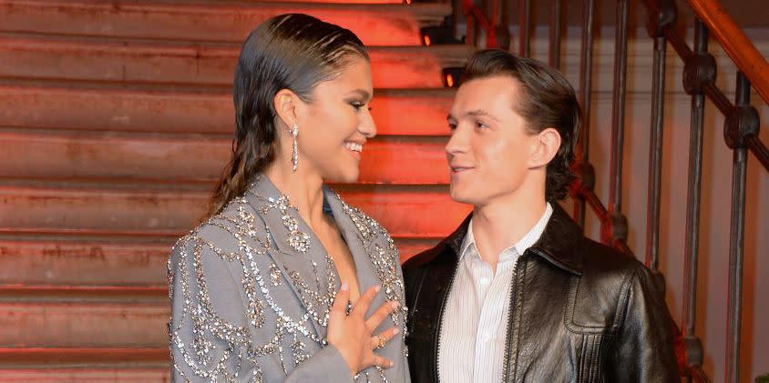 zendaya and tom holland at a spider man photocall