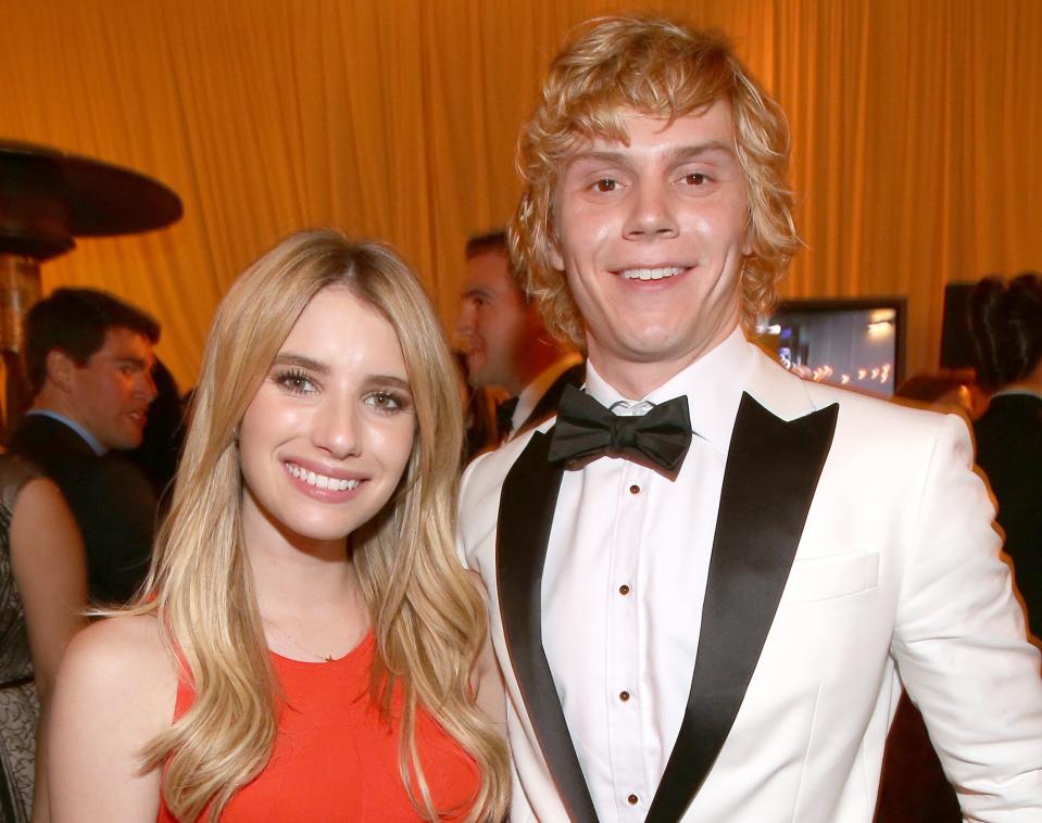 Emma Roberts (L) and actor Evan Peters attend the Fox Broadcasting Company, Twentieth Century Fox Television and FX celebration of their 2013 EMMY nominees at Soleto on September 22, 2013 in Los Angeles, California