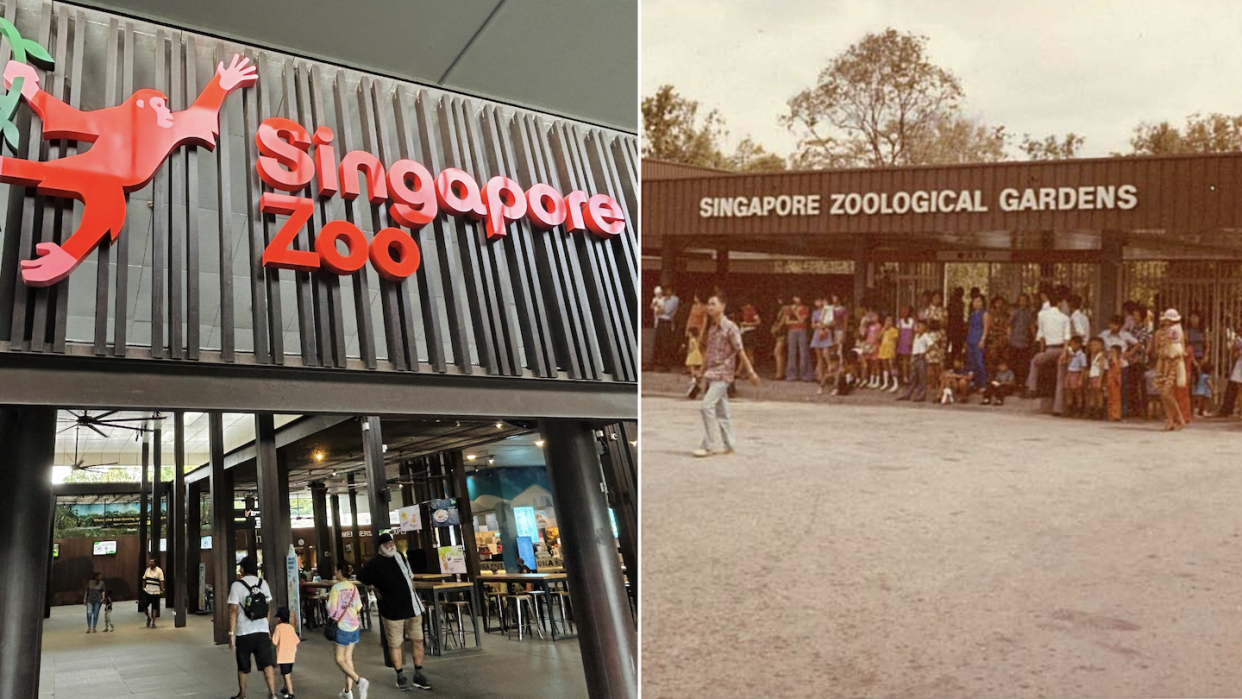 Current Singapore Zoo entrance (left) and Singapore Zoo old entrance (Photos: Mandai Wildlife Group)