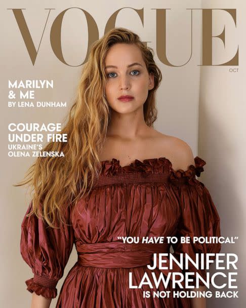 PHOTO: As Vogue's October 2022 cover star, Jennifer Lawrence opens up about everything from being a new mother and her latest film to her thoughts on politics.  (Courtesy of Vogue, photographed by Tina Barney)