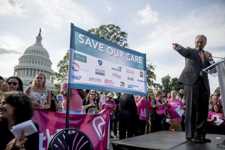Senate Minority Leader Chuck Schumer, D-N.Y., speaks at a rally against the Senate GOP health care bill, June 28, 2017