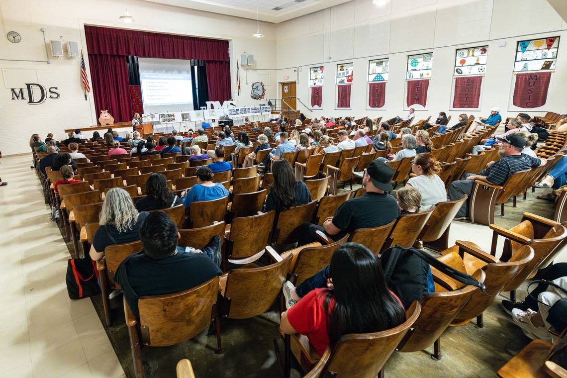 Parents, school officials and neighborhood residents gather at Daggett Middle School on Thursday for a Fort Worth ISD community listening session regarding proposed school closures and consolidations in Fort Worth.