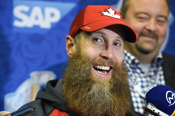 TORONTO, ON - SEPTEMBER 26: Joe Thornton #97 of Team Canada talks to the media during the World Cup of Hockey 2016 practice sessions at Air Canada Centre on September 26, 2016 in Toronto, Ontario, Canada. (Photo by Minas Panagiotakis/World Cup of Hockey via Getty Images)