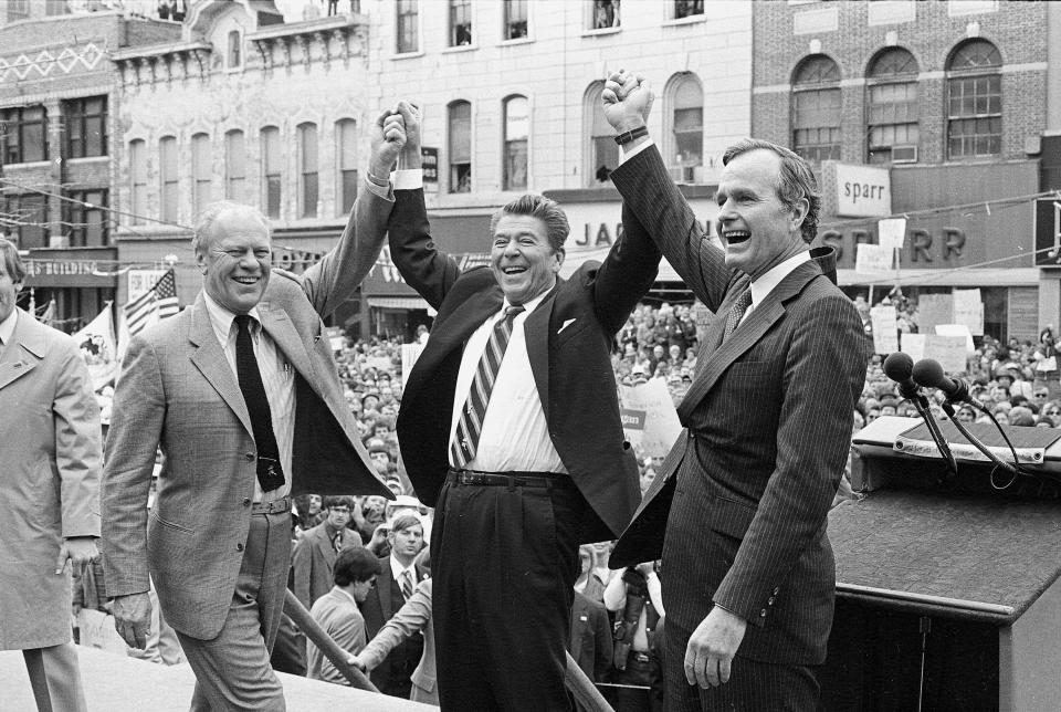 Ronald Reagan (center) was "a sure-loser" in the 1980 election, according to former President Gerald Ford (left). (Photo: ASSOCIATED PRESS)