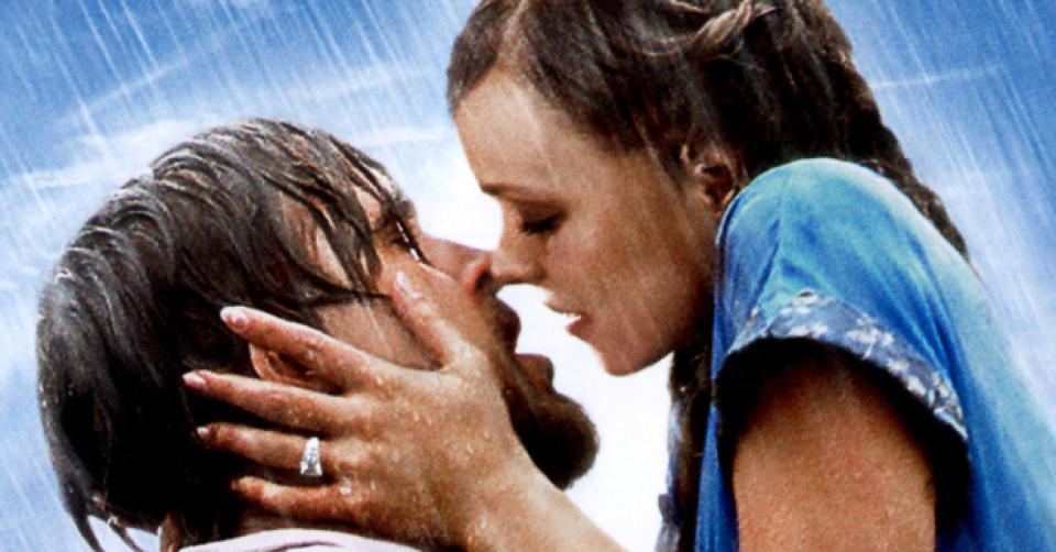 The rain-drenched kiss between Ryan Gosling and Rachel McAdams in 'The Notebook' is the most memorable image from the film. (New Line Cinema)