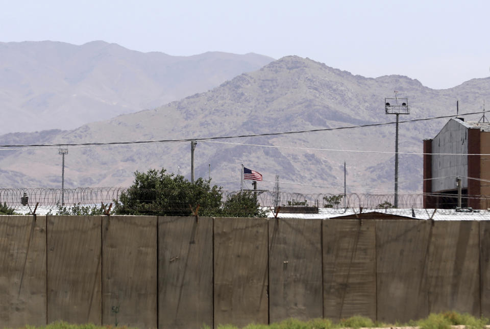 The flag of the United States flies over Bagram Air Base, in Afghanistan, Friday, June 25, 2021. In 2001 the armies of the world united behind America and Bagram Air Base, barely an hours drive from the Afghan capital Kabul, was chosen as the epicenter of Operation Enduring Freedom, as the assault on the Taliban rulers was dubbed. It’s now nearly 20 years later and the last US soldier is soon to depart the base. (AP Photo/Rahmat Gul)