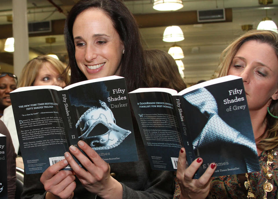 "Fifty Shades of Grey," the first book in a trilogy of "Twilight"-inspired fan-fiction bondage erotica by E.L. James, became an underground reading obsession for millions of women in 2012. (Rob Kim/Getty Images)