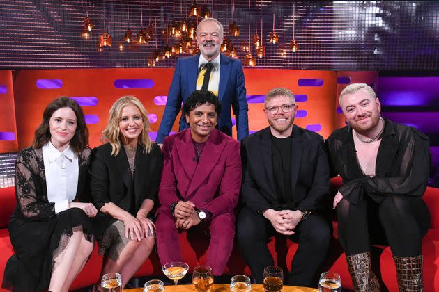 Rob with his fellow guests – including Claire Foy – on The Graham Norton Show