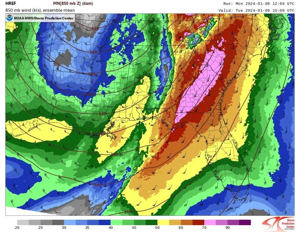 A NOAA map has Tallahassee in for some of the strongest winds for the storm.